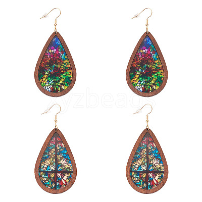 2Pairs 2 Colors Acrylic Dangle Earrings for Women EJEW-TA0001-53B-1