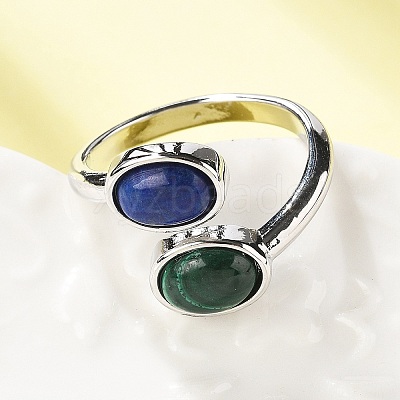Natural Malachite & Lapis Lazuli Finger Rings RJEW-A068-02P-01-1