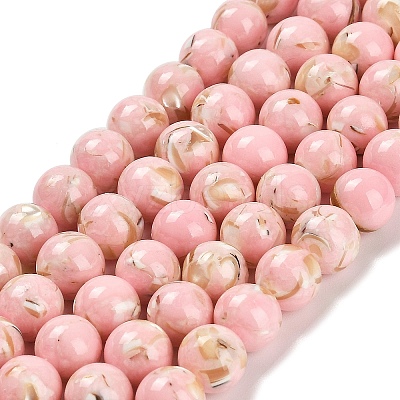 Assembled Synthetic Stone and Trochus Shell Beads Strands G-B128-08C-03-1