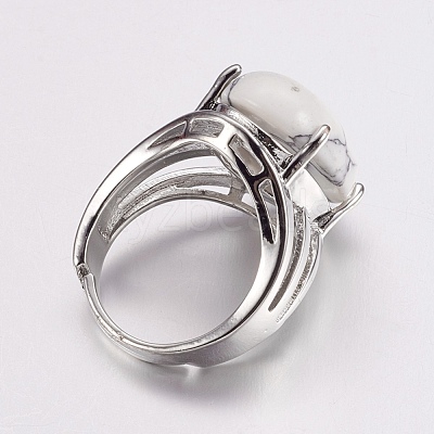 Natural Howlite Wide Band Finger Rings X-RJEW-K224-A13-1