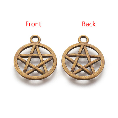 Tibetan Style Alloy Flat Round with Star Pendants X-TIBEP-5248-AB-FF-1