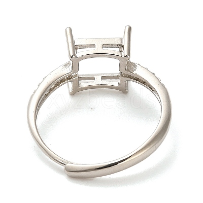 Square Brass Micro Pave Clear Cubic Zirconia Adjustable Ring Components KK-NH0001-20P-1