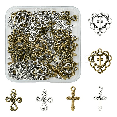 60Pcs 6 Styles Tibetan Style Alloy Pendants TIBEP-FS0001-24-1