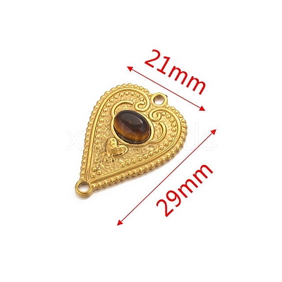 Stainless Steel Pave Natural Tiger Eye Peach Heart Connector Charms PW-WG0EEB2-03-1