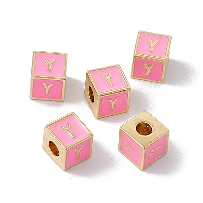 Rack Plating Brass Enamel Beads KK-B060-04G-05Y-1