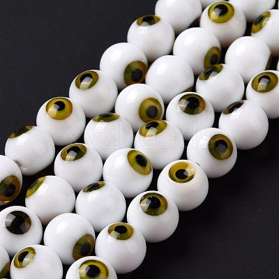 Handmade Evil Eye Lampwork Round Bead Strands LAMP-L055-10mm-32-1