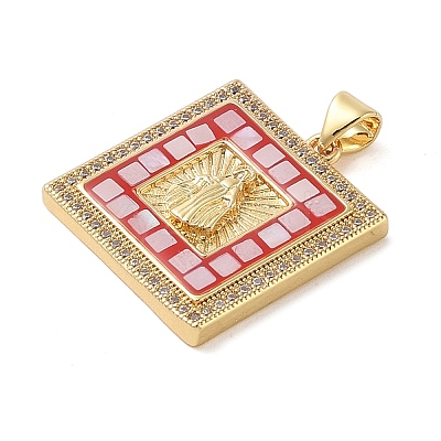 Brass & Shell & Clear Cubic Zirconia Pendants KK-I712-11G-02-1