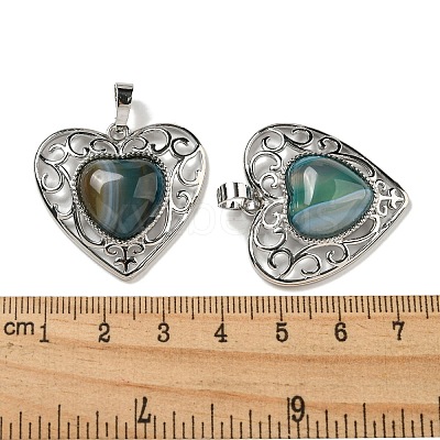 Natural Banded Agate Dyed Peach Love Heart Pendants G-G158-01Y-1