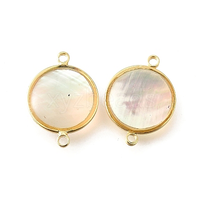 Brass Pave Natural White Shell Connector Charms KK-E794-01G-01-1