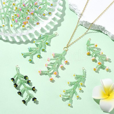 10 Colors Handmade Glass Seed Beaded Flower Pendants PALLOY-CJ00092-1