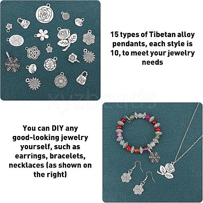 150Pcs 15 Style Tibetan Style Alloy Pendants TIBEP-FH0001-13-1
