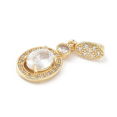 Oval Brass Micro Pave Cubic Zirconia Pendants KK-M326-15G-1
