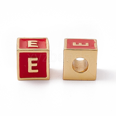 Rack Plating Brass Enamel Beads KK-B060-04G-03E-1