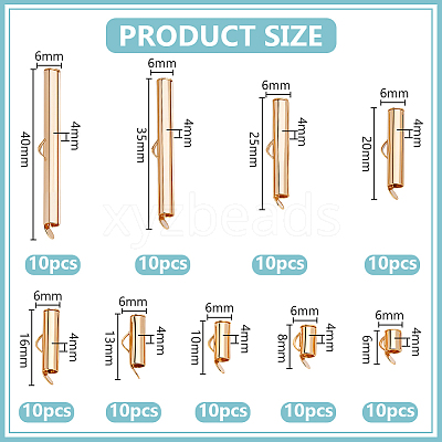90Pcs 9 Styles Brass Slide On End Clasp Tubes KK-WR0001-37G-1