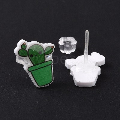 Acrylic Cute Plants Stud Earrings with Plastic Pins for Women EJEW-F293-01B-1