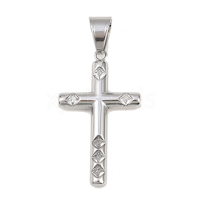 316 Surgical Stainless Steel & Clear Cubic Zirconia Pendants STAS-A137-03C-P-1