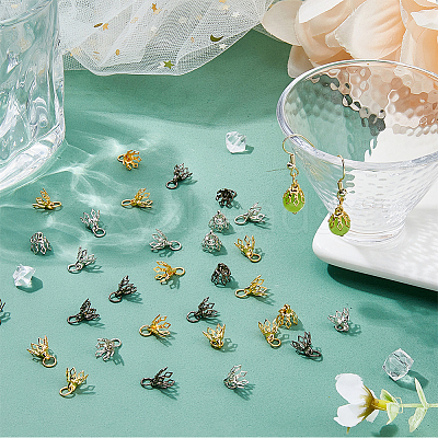 60Pcs 3 Colors Flower Rack Plating Brass Filigree Bead Cap Bails KK-FH0006-86-1