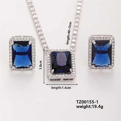 Women's Glass Rectangle Necklace & Earrings Set for Fashionable Look LO8107-1-1
