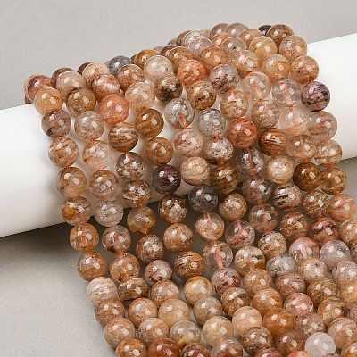 Natural Multilayer Lodolite Quartz Beads Strands G-Z133-A02-8mm-02-1