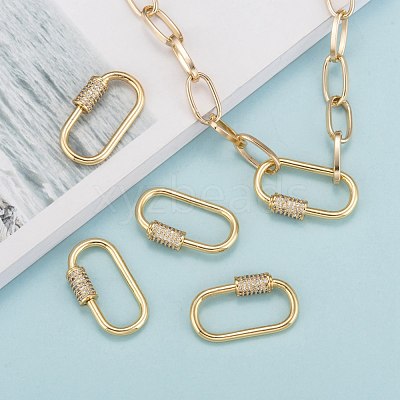 Brass Micro Pave Cubic Zirconia Screw Carabiner Lock Charms ZIRC-G160-21G-1