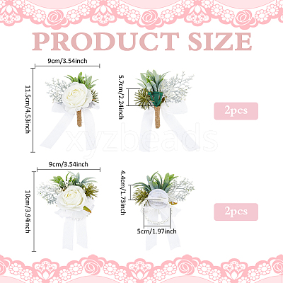 4Pcs Cloth & Plastic Imitation Flower Wrist Corsage & Boutonniere Sets AJEW-PH0008-28-1