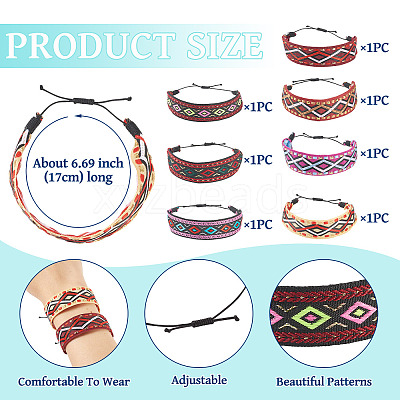 7Pc 7 Style Adjustable Polyester Ethnic Cord Wrap Bracelets BJEW-TAC0036-1