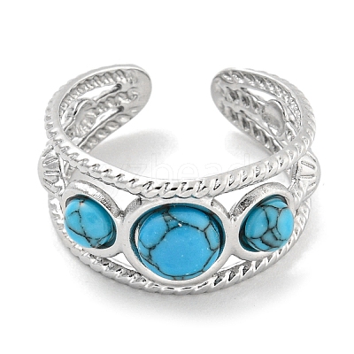 304 Stainless Steel Synthetic Turquoise Cuff Rings G-Z056-06P-05-1