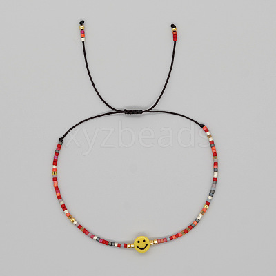 Smiling Face Glass Seed Bead Braided Bracelets for Women EQ4950-4-1