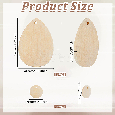 60Pcs 2 Styles Wood Pendants FIND-GA0008-39-1