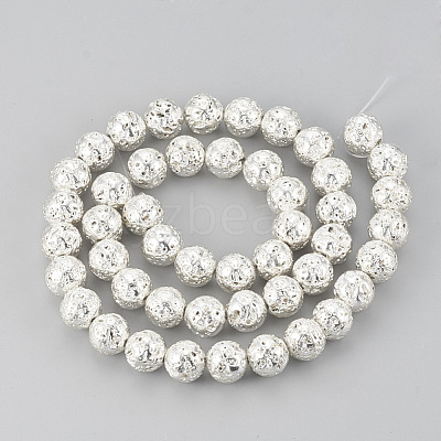 Electroplated Natural Lava Rock Beads Strands G-T061-55E-6mm-1