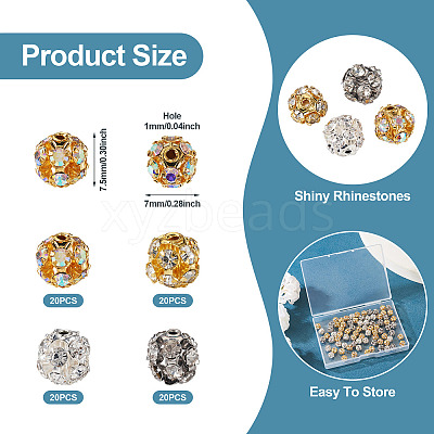 80Pcs 4 Colors Brass Rhinestone Beads KK-TA0002-11B-1