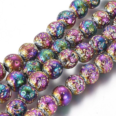 Electroplated Natural Lava Rock Beads Strands G-G826-06-8mm-1
