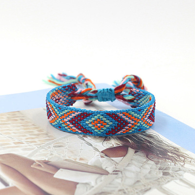 Polyester Braided Rhombus Pattern Cord Bracelet FIND-PW0013-004A-23-1