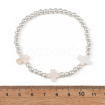 4Pcs 4 Styles Printed Porcelain Beads & Synthetic Hematite Beads & Shell Beads & ABS Plastic Pearl Stretch Bracelets Sets for Women BJEW-JB14203-01-1
