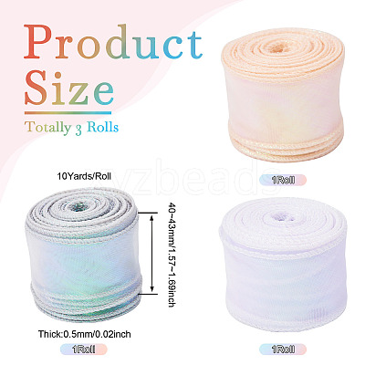 3 Rolls 3 Colors Flat Rainbow Color Organza Ribbon OCOR-TA0001-47-1