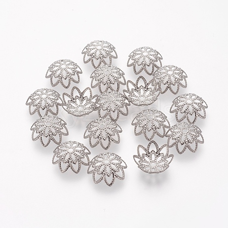 Non-Tarnish Multi-Petal 304 Stainless Steel Flower Bead Caps X-STAS-L205-08P-1