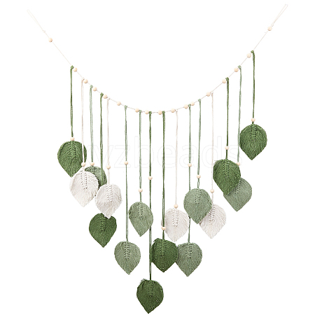 Bohemian Hand-woven Cotton Rope Leaf Tassel with Wood Beads Wall Hanging Ornaments FIND-WH20019-136B-01-1