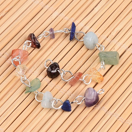 Chakra Handmade Gemstone Chip Beaded Brass Chains for Necklaces or Bracelets Making X-AJEW-JB00214-02-1