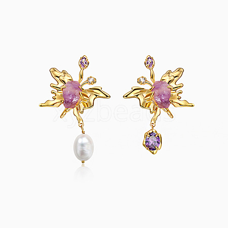 Rhinestone Butterfly with Teardrop Dangle Stud Earrings PW23032791979-1