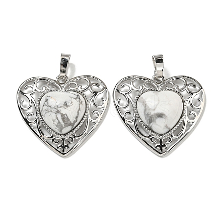 Natural Howlite Peach Love Heart Pendants G-G158-01A-1