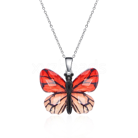 Butterfly Resin Pendant Necklaces PW-WG40B23-08-1