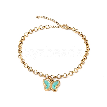 Enamel Butterfly Charm Bracelet with Rolo Chains BJEW-G669-16G-1
