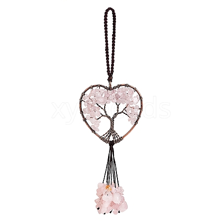 Wire Wrapped Chips Natural Rose Quartz Big Pendant Decorations HJEW-SZ0001-25C-1