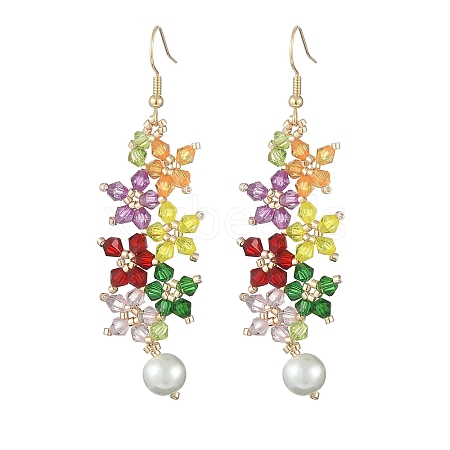 Acrylic Beaded Flower with Imitation Pearl Dangle Earrings EJEW-MZ00061-1