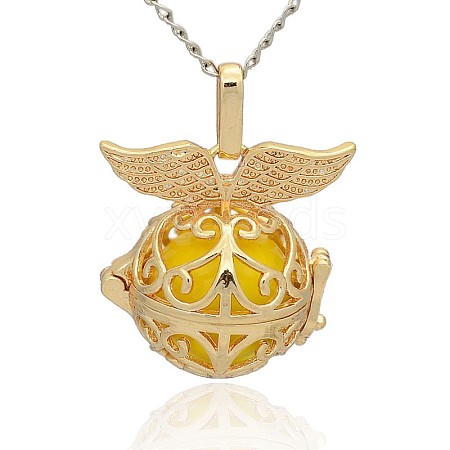 Golden Tone Brass Hollow Round Cage Pendants KK-J237-06G-1