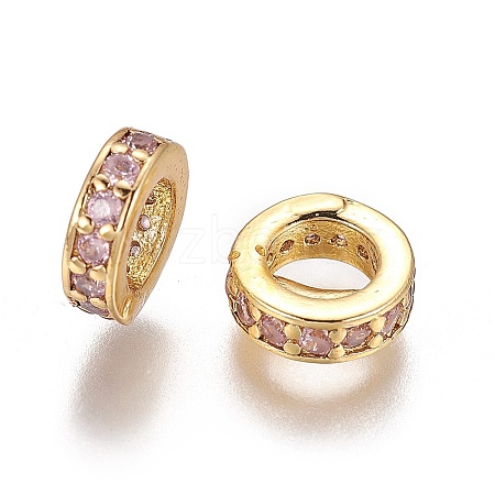 Brass Cubic Zirconia Rondelle European Beads KK-E772-02F-G-1
