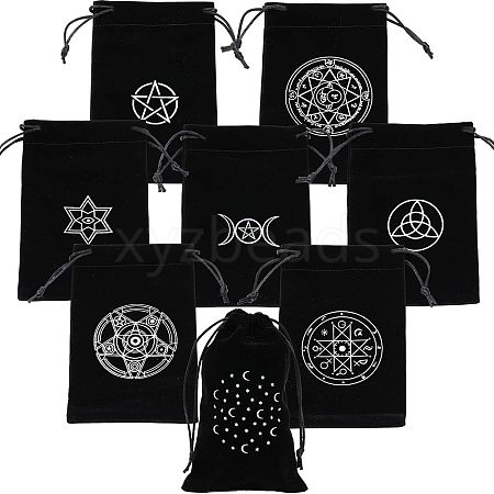 CHGCRAFT 8Pcs 8 Styles Rectangle Black Velvet Craft Drawstring Bags ABAG-CA0001-14-1