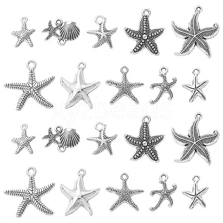 100Pcs 10 Styles Tibetan Style Alloy Pendants TIBEP-CJ0002-23-1