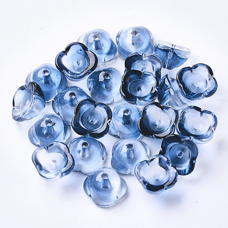 4-Petal Two Tone Transparent Spray Painted Glass Bead Caps X-GGLA-S054-009D-01-1