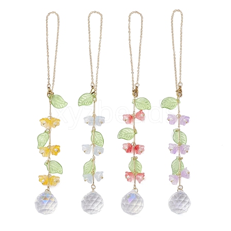 4Pcs 4 Colors Flower Shell Pearl Round Beaded Hanging Suncatchers HJEW-TA00292-1